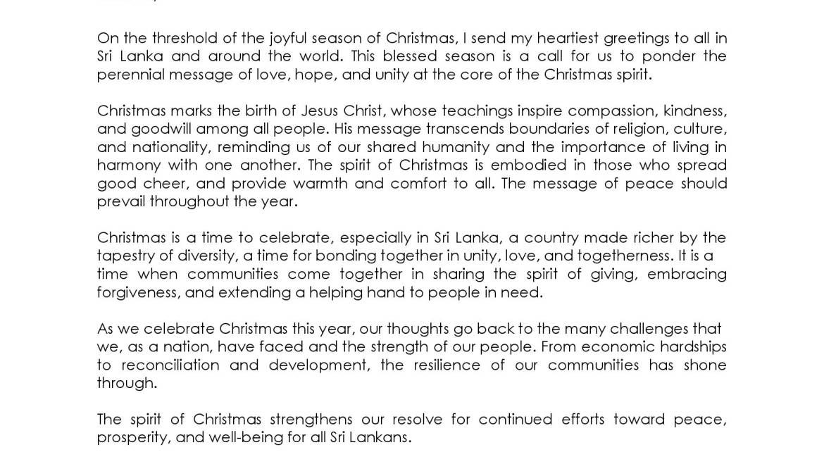 Christmas Message By Minister OF Foreign Affairs, Foreign Employment and Tourism